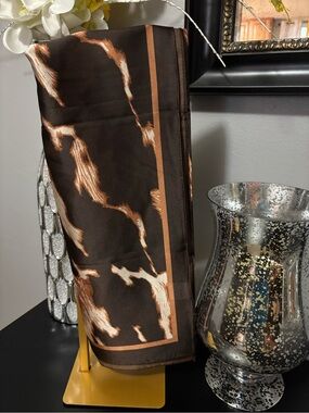 Brown & Camel Abstract Print Satin Scarf